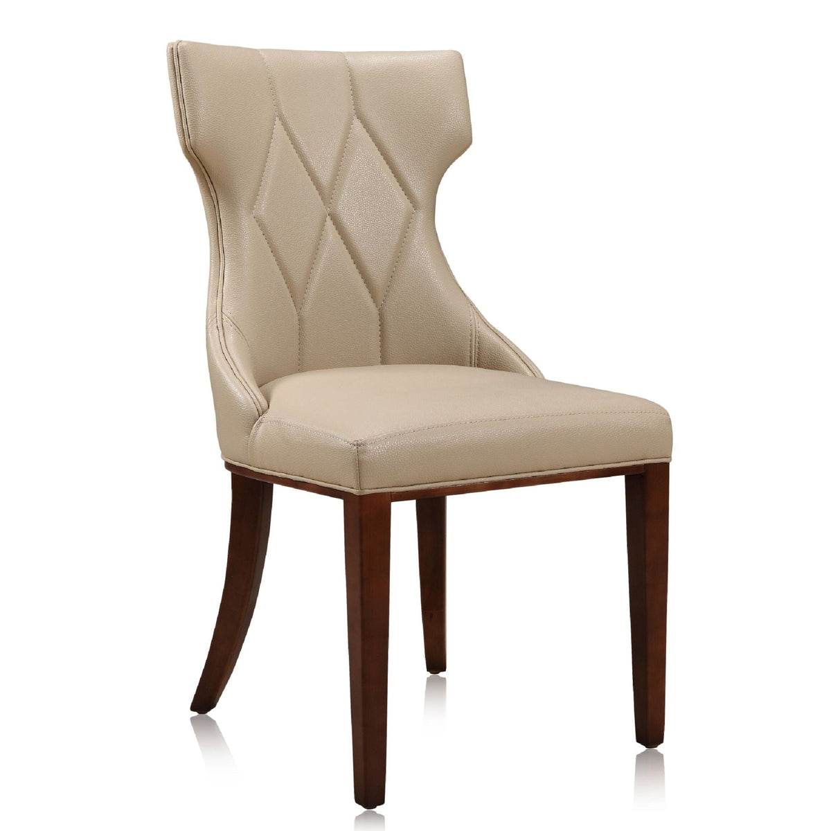 Reine dining chair set of 2 beige faux leather with diamond quilt, wood legs HouseOfZazla on Tampa Home & Garden Store