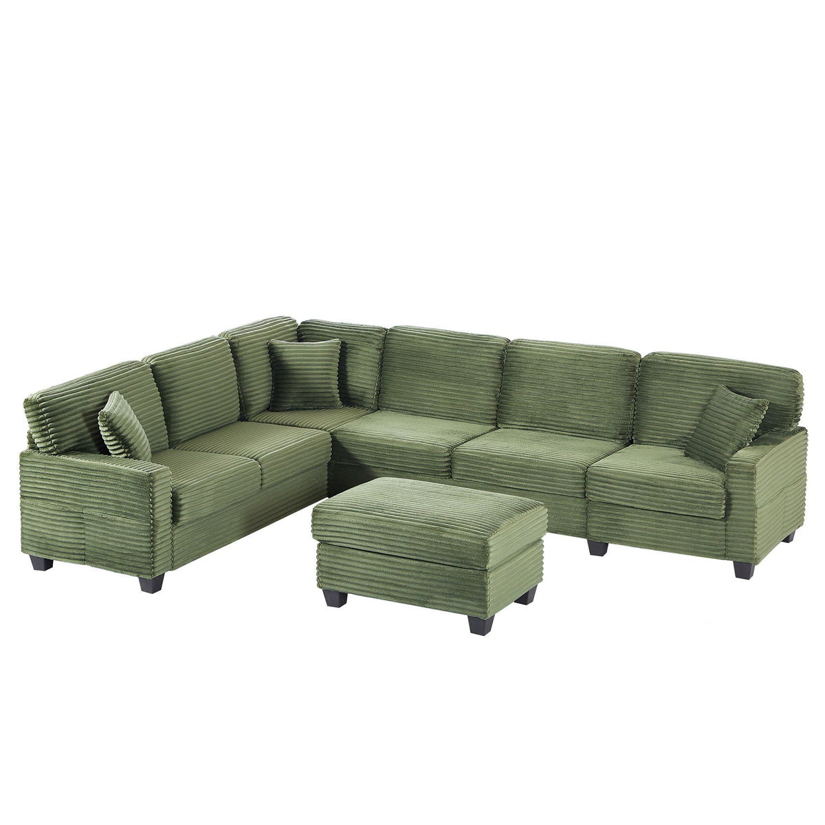 Upholstered U-shaped sectional sofa with movable ottoman, olive green, HouseOfZazla 2pc on Tampa Home & Garden Store