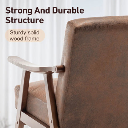 Mid Century Modern Accent Chair with solid wood frame and thick backrest in brown fabric on Tampa Home & Garden Store