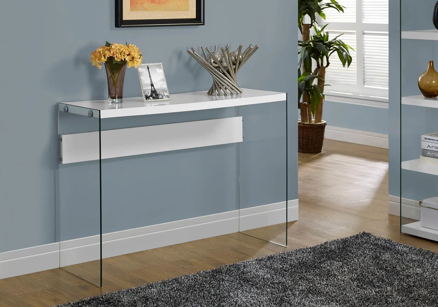 Accent Console Table for Entryway Glass Surface
