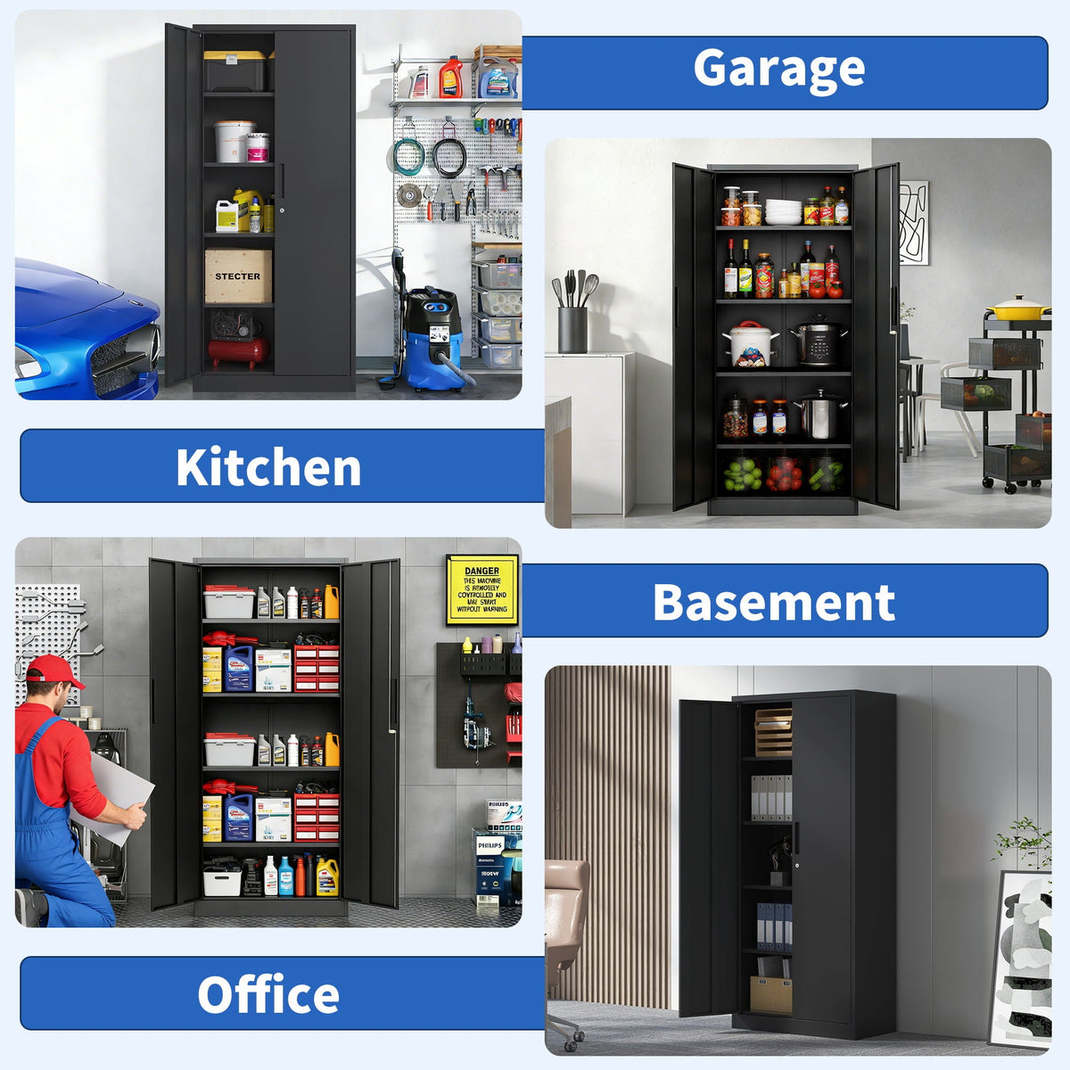 Steel garage storage cabinet with adjustable shelves and lock – black finish by HouseOfZazla on Tampa Home & Garden Store