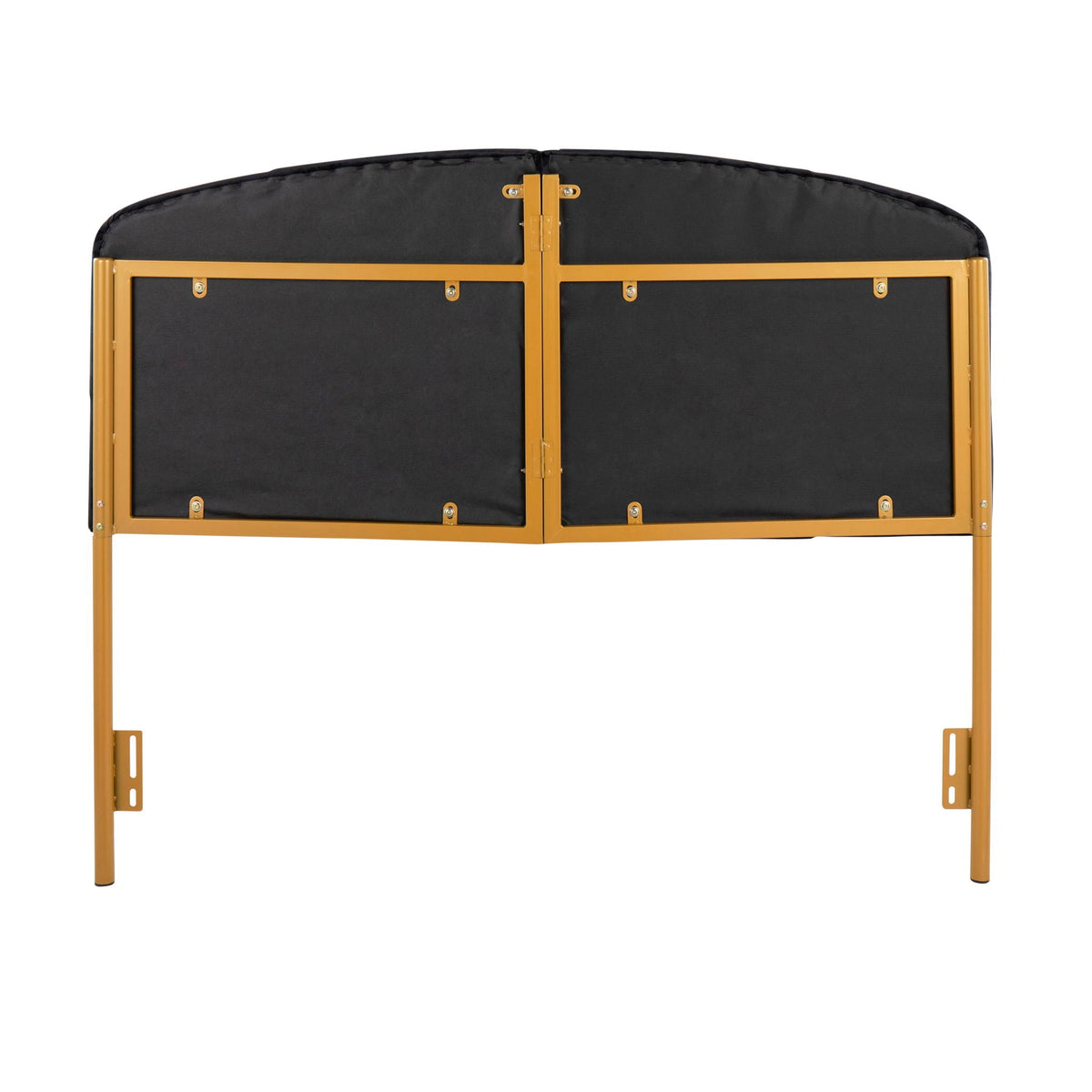 Contemporary glam upholstered headboard in black fabric with gold metal frame HouseOfZazla on Tampa Home & Garden Store