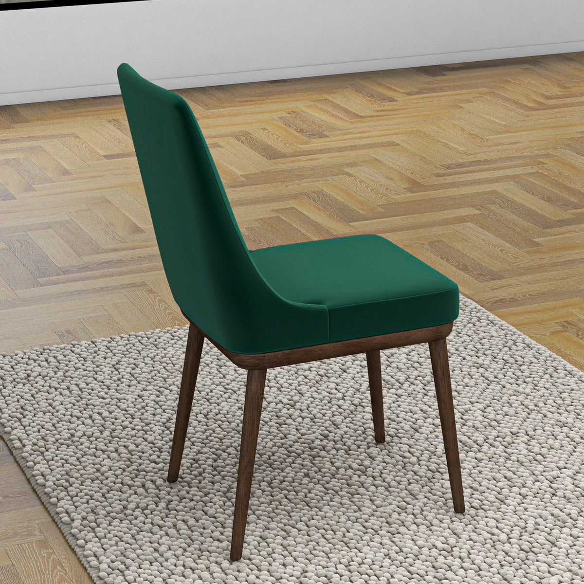 Mid-Century Modern Dining Chair Set of 2 with solid wood frame and green upholstery on Tampa Home & Garden Store