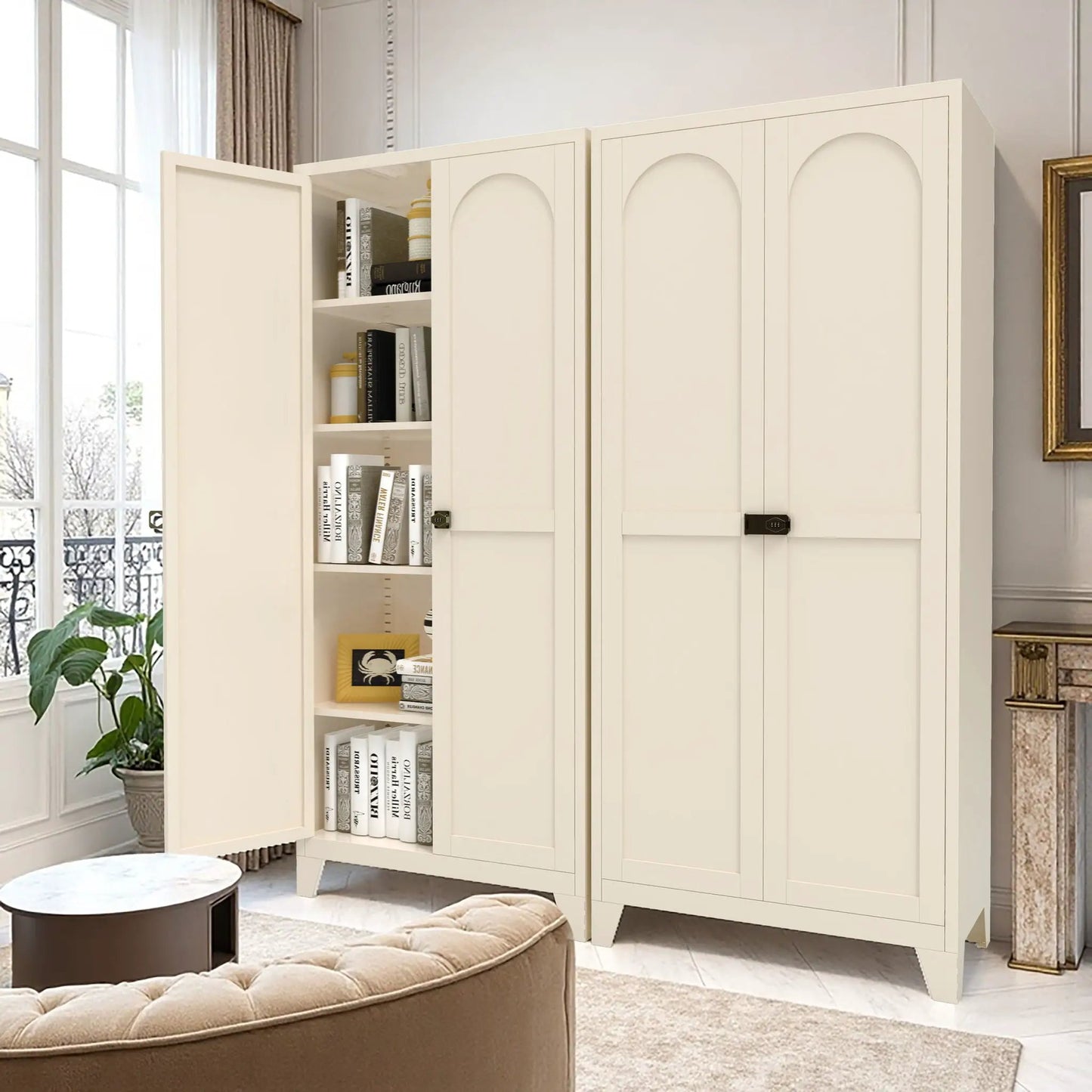 Shapely Doors Cabinet cream metal storage wardrobe with adjustable shelves on Tampa Home & Garden Store