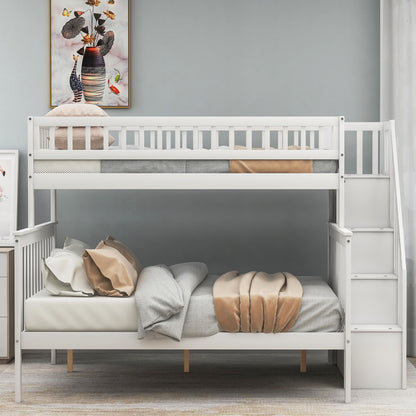 Bunk bed with staircase, white finish, HouseOfZazla, gray bedding on Tampa Home & Garden Store