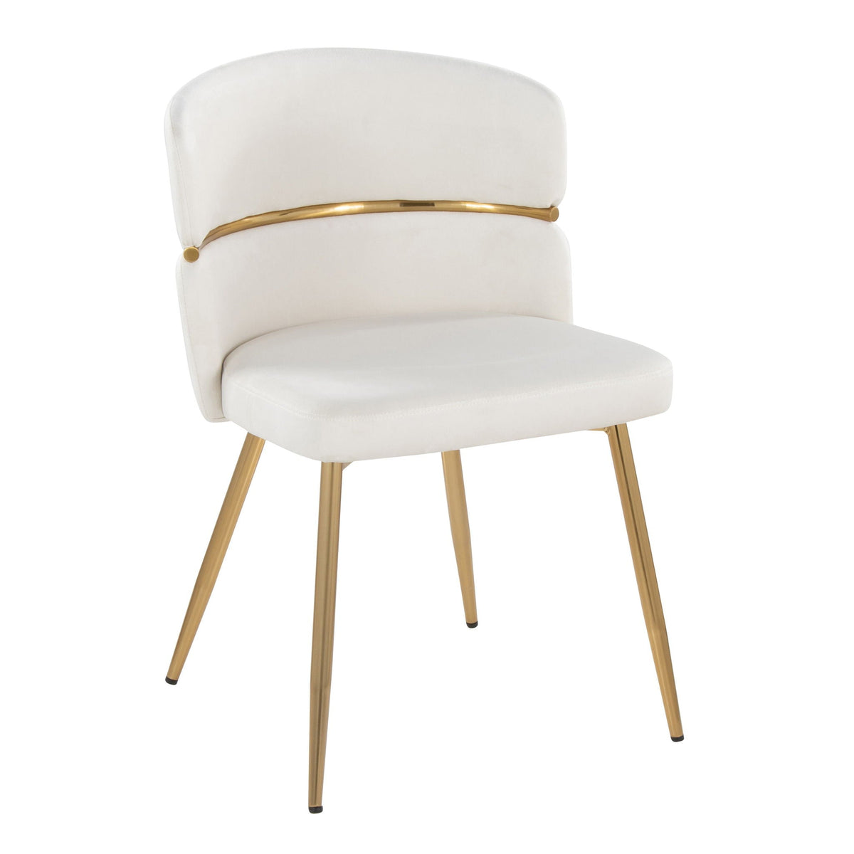 Art Deco dining chair set of 2, white upholstery with gold-tone metal accents and legs on Tampa Home & Garden Store