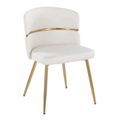 Art Deco dining chair set of 2, white upholstery with gold-tone metal accents and legs on Tampa Home & Garden Store