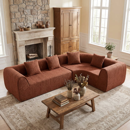 110in Modern Curved L-Shaped Modular Sectional Sofa by HouseOfZazla in rust-brown fabric on Tampa Home & Garden Store