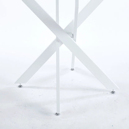 White dining table with cross metal legs and chrome feet for modern spaces on Tampa Home & Garden Store