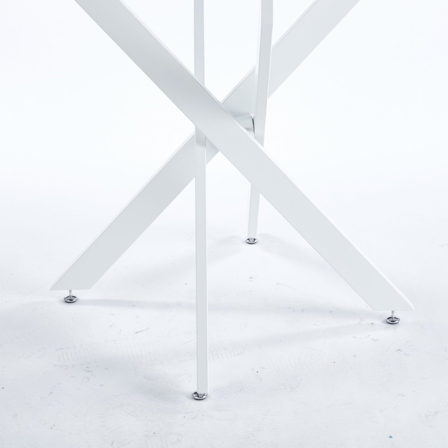 Modern Glass Dining Table with Metal Cross Legs