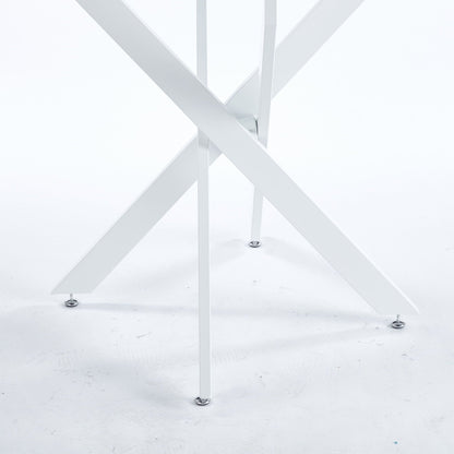 Modern Glass Dining Table with Metal Cross Legs