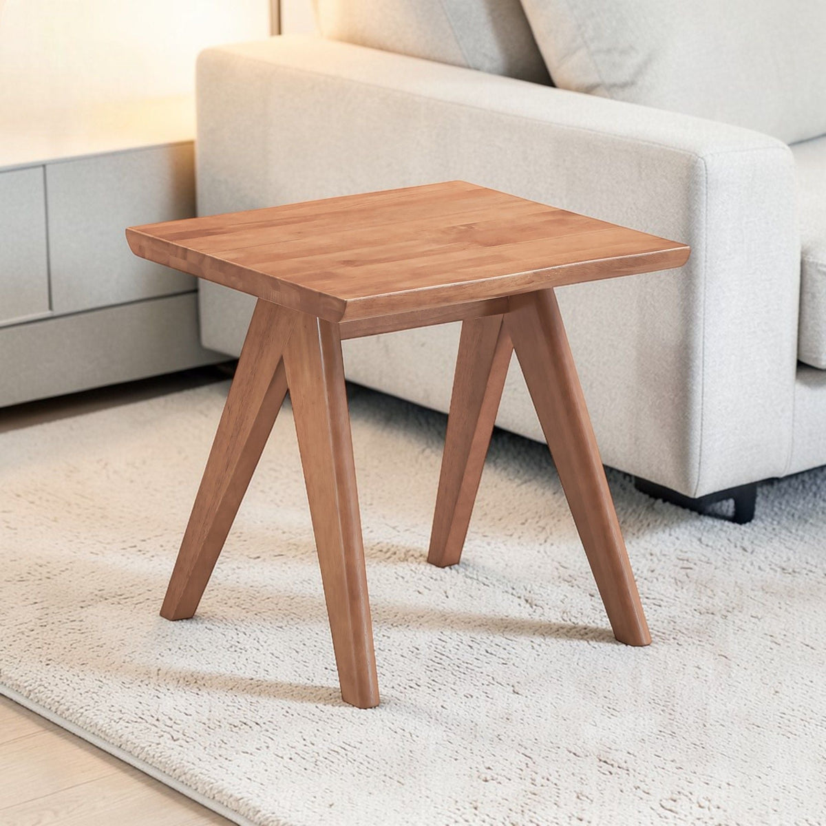 Natural rubber wood accent table by HouseOfZazla with compact modern design on Tampa Home & Garden Store
