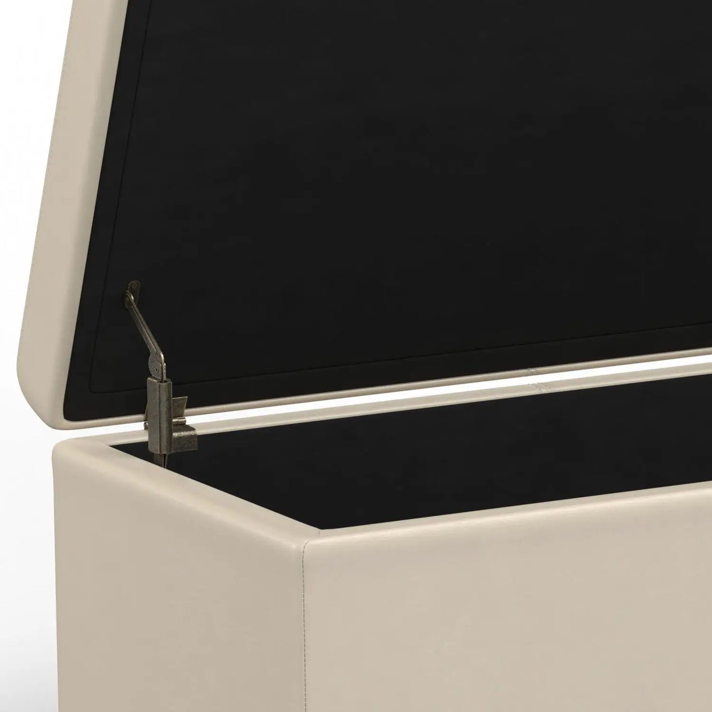 Avalon multifunctional storage ottoman bench cream faux leather with black interior on Tampa Home & Garden Store