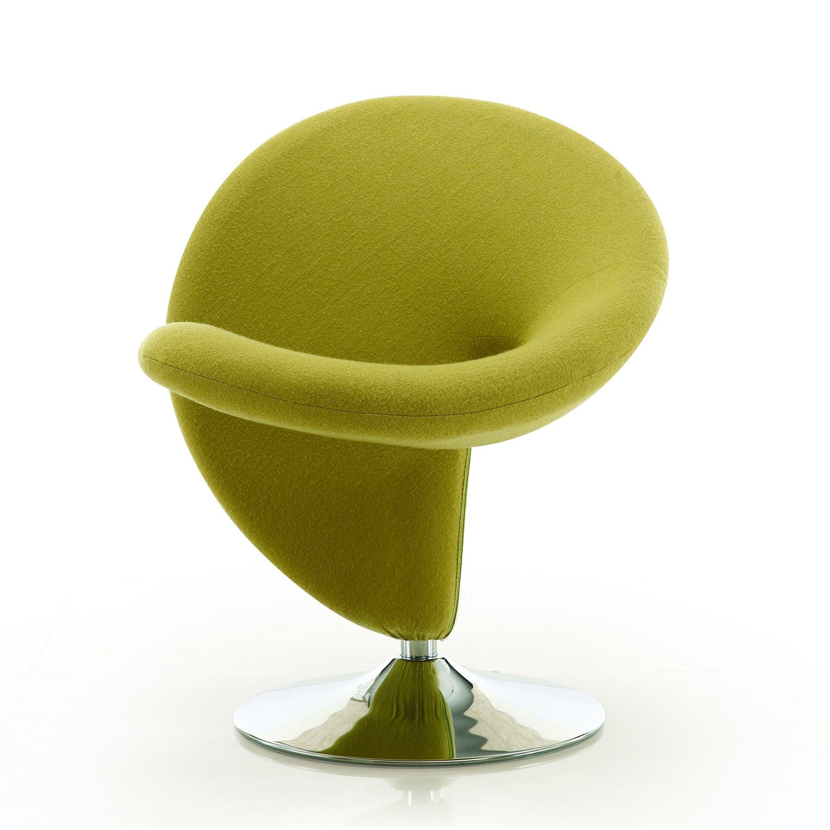 Swivel lounge chair with olive wool-blend upholstery and chrome pedestal base on Tampa Home & Garden Store