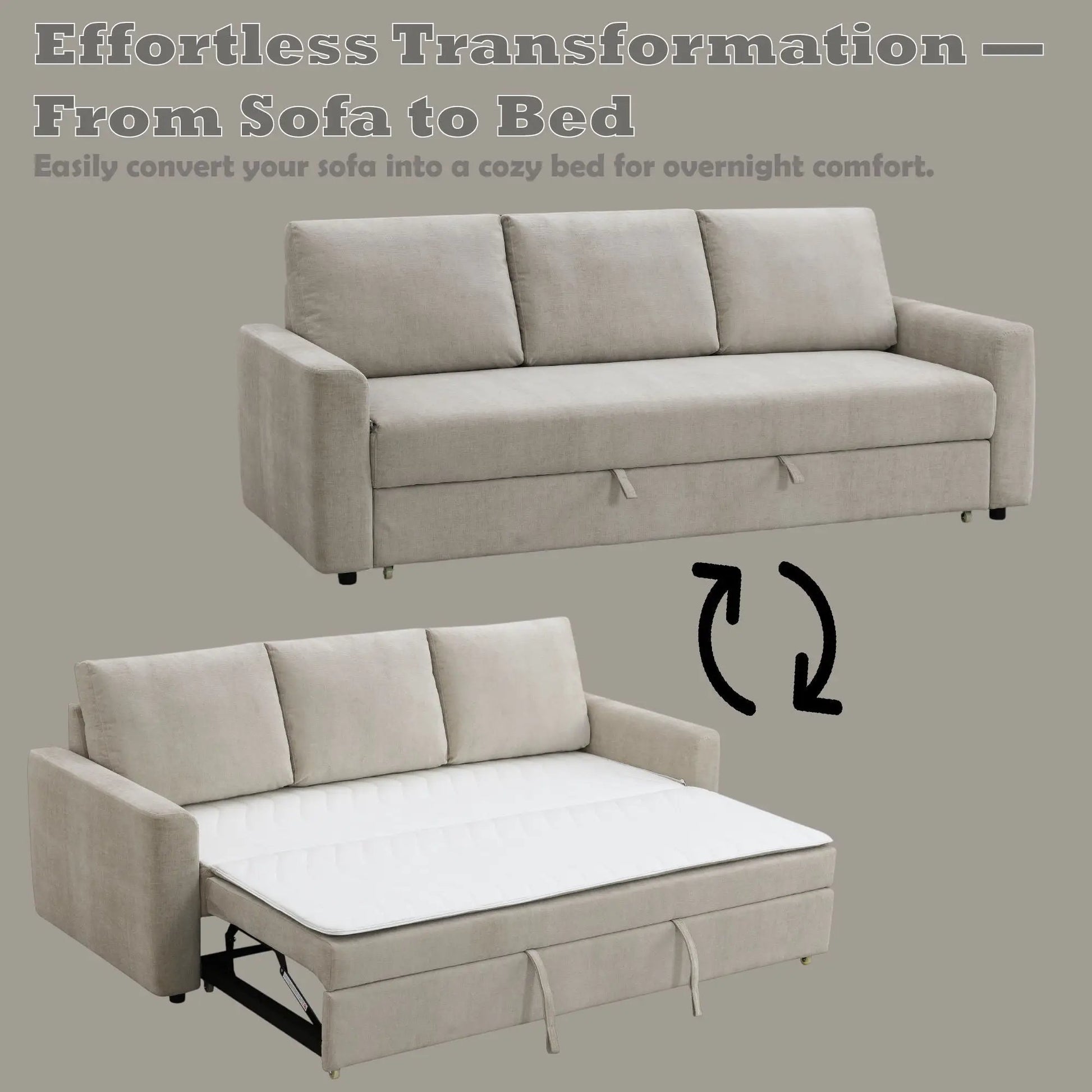 Leira Linen Pull-Out Sleeper Sofa beige by Unique Piece Furniture, beige linen upholstery on Tampa Home & Garden Store