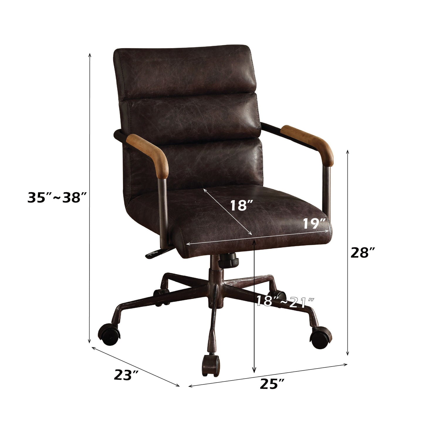 Harith Retro Top Grain Office Chair brown leather swivel chair with wood arms HouseOfZazla on Tampa Home & Garden Store