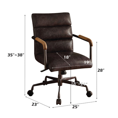 Harith Retro Top Grain Office Chair brown leather swivel chair with wood arms HouseOfZazla on Tampa Home & Garden Store