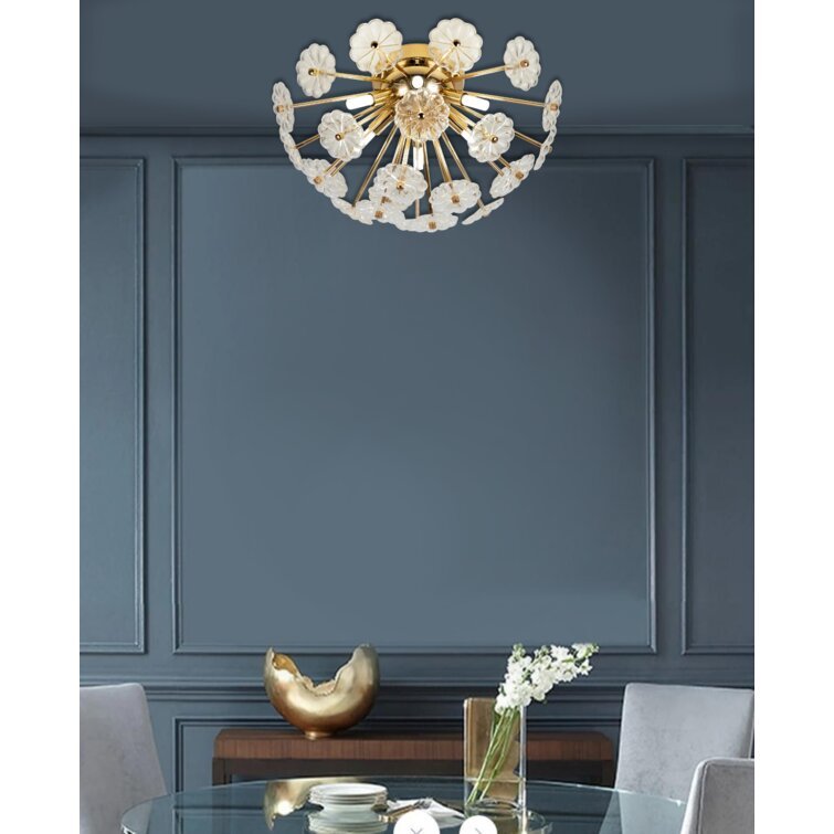 Gold flush mount ceiling light fixture with brass finish and crystal floral accents on Tampa Home & Garden Store