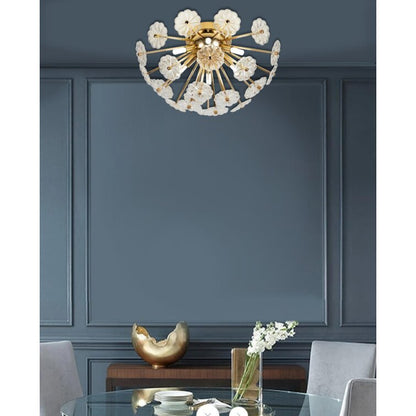 Gold flush mount ceiling light fixture with brass finish and crystal floral accents on Tampa Home & Garden Store