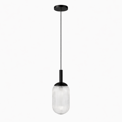 Giza pendant lamp by HouseOfZazla, black cord, clear ribbed glass shade on Tampa Home & Garden Store