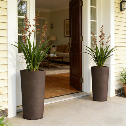 Tall Stackable Planters Set of 2 in dark brown with textured finish on Tampa Home & Garden Store