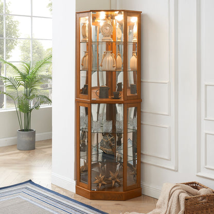 6 Shelf Corner Curio Cabinet With Lights, Mirrors And Adjustable Shelves in oak by HouseOfZazla on Tampa Home & Garden Store