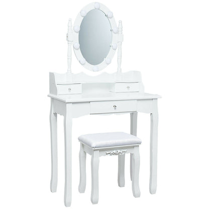 Oval Mirror Vanity Set  with 10 LED Dimmable Bulbs and 3 Drawers-Black