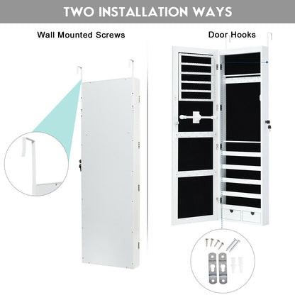 Gabinete de joyería con espejo, cerradura y luces LED para montar en la puerta