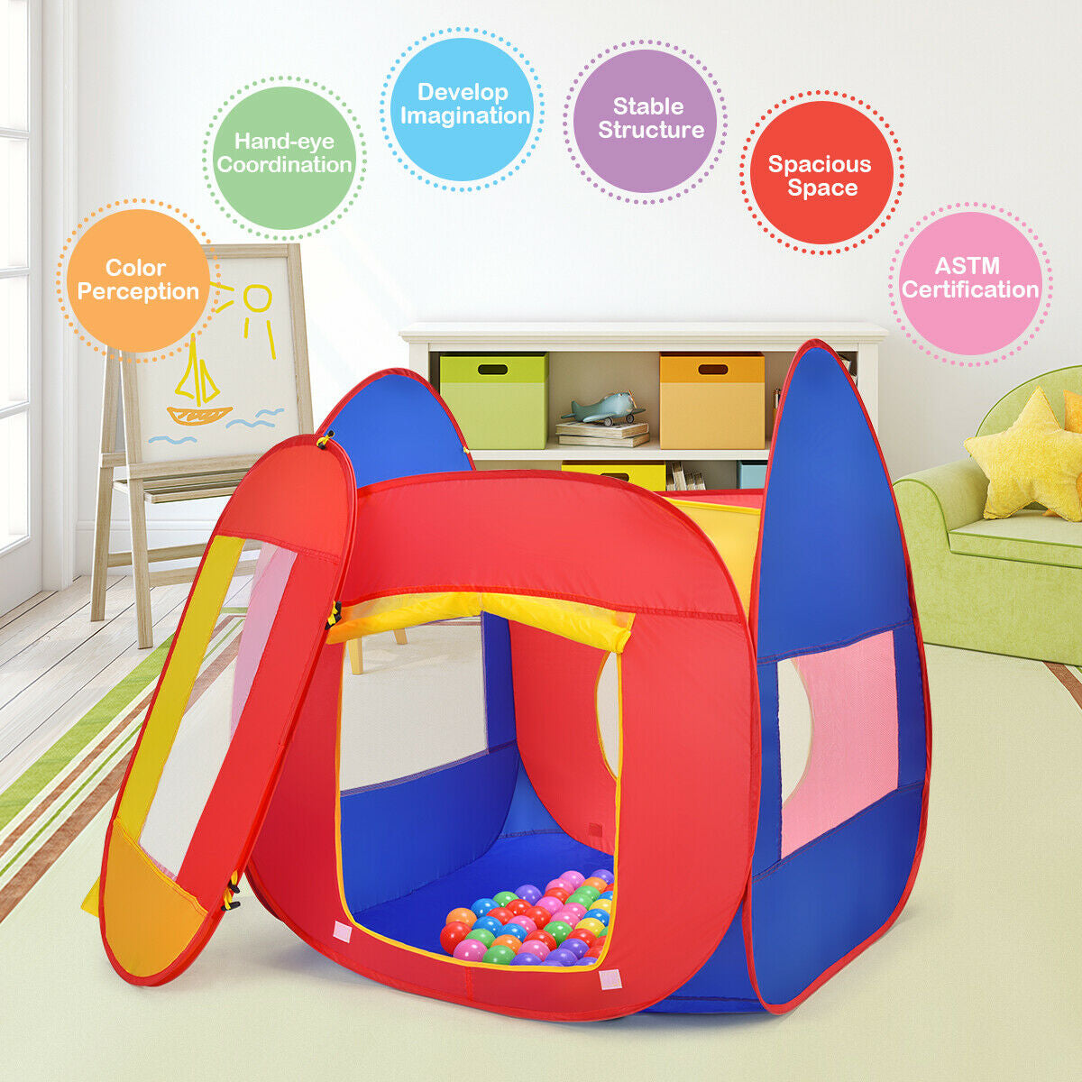 GemGear Portable Kid Play House Toy Tent with 100 Balls red blue fabric playground tent on Tampa Home & Garden Store