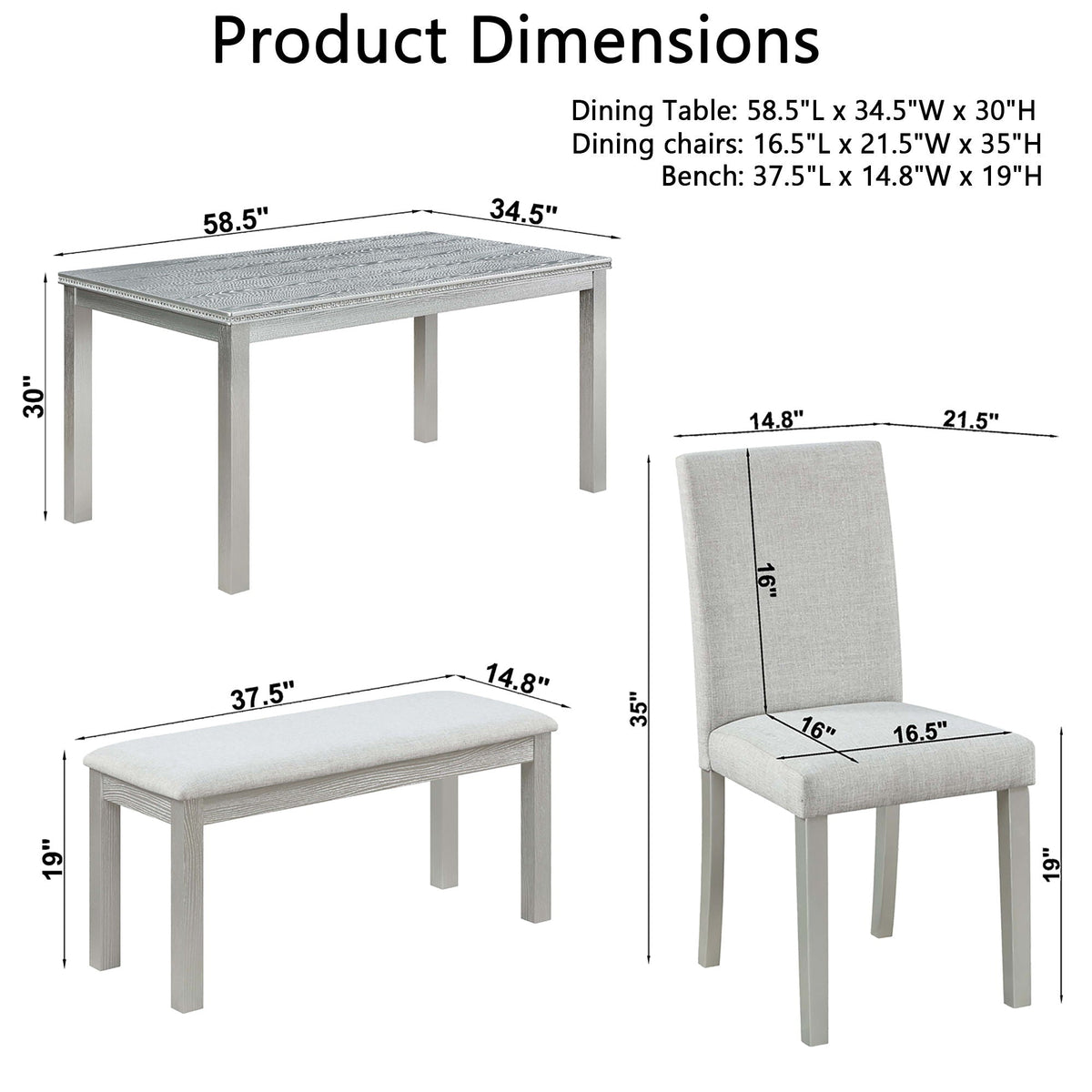 5-Piece Dining Table Set with crystal trim and upholstered gray chairs by HouseOfZazla on Tampa Home & Garden Store