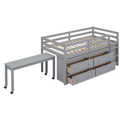 Loft bed with retractable writing desk and four drawers in gray on Tampa Home & Garden Store