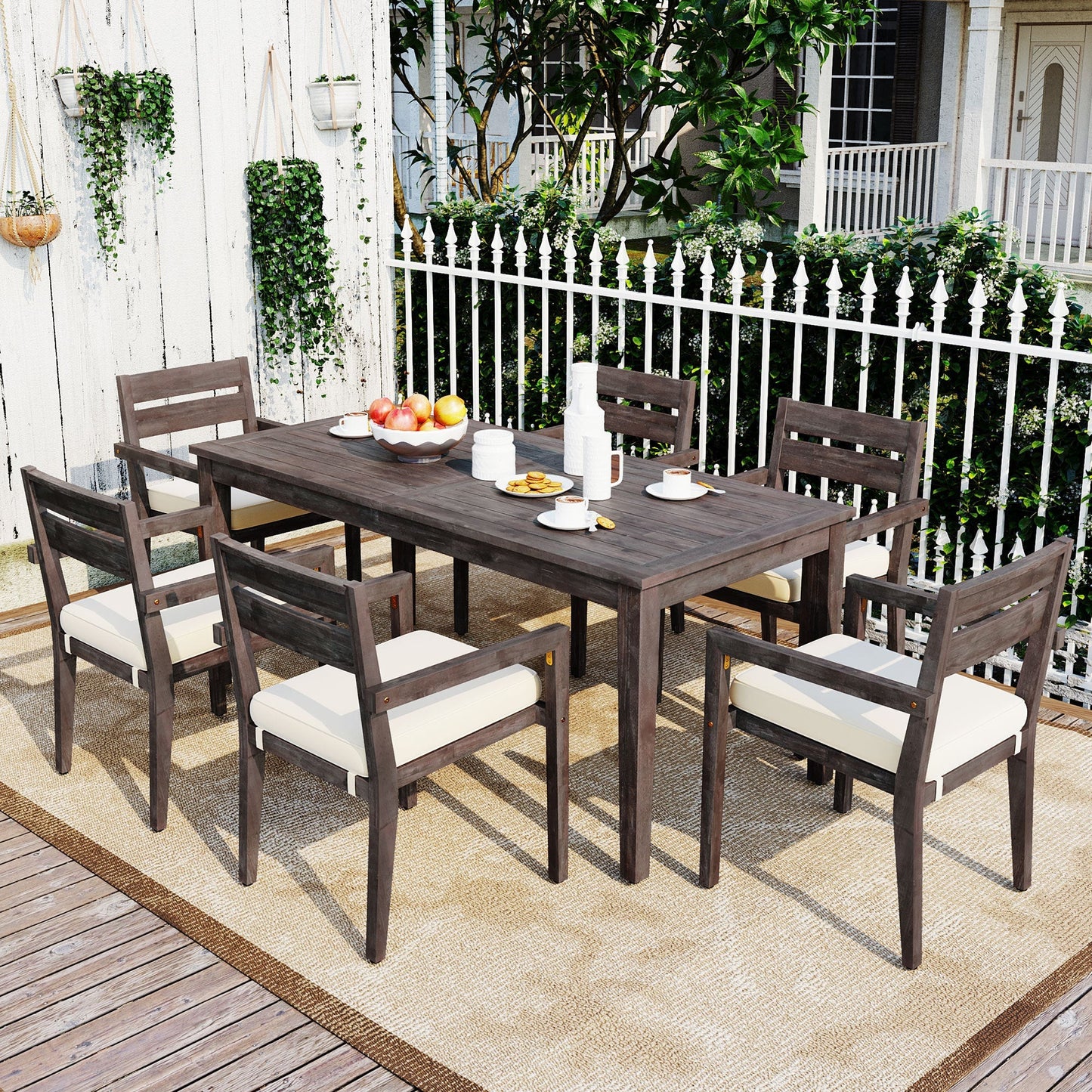 U_Style 7-piece acacia wood outdoor dining set with cream cushions by HouseOfZazla on Tampa Home & Garden Store
