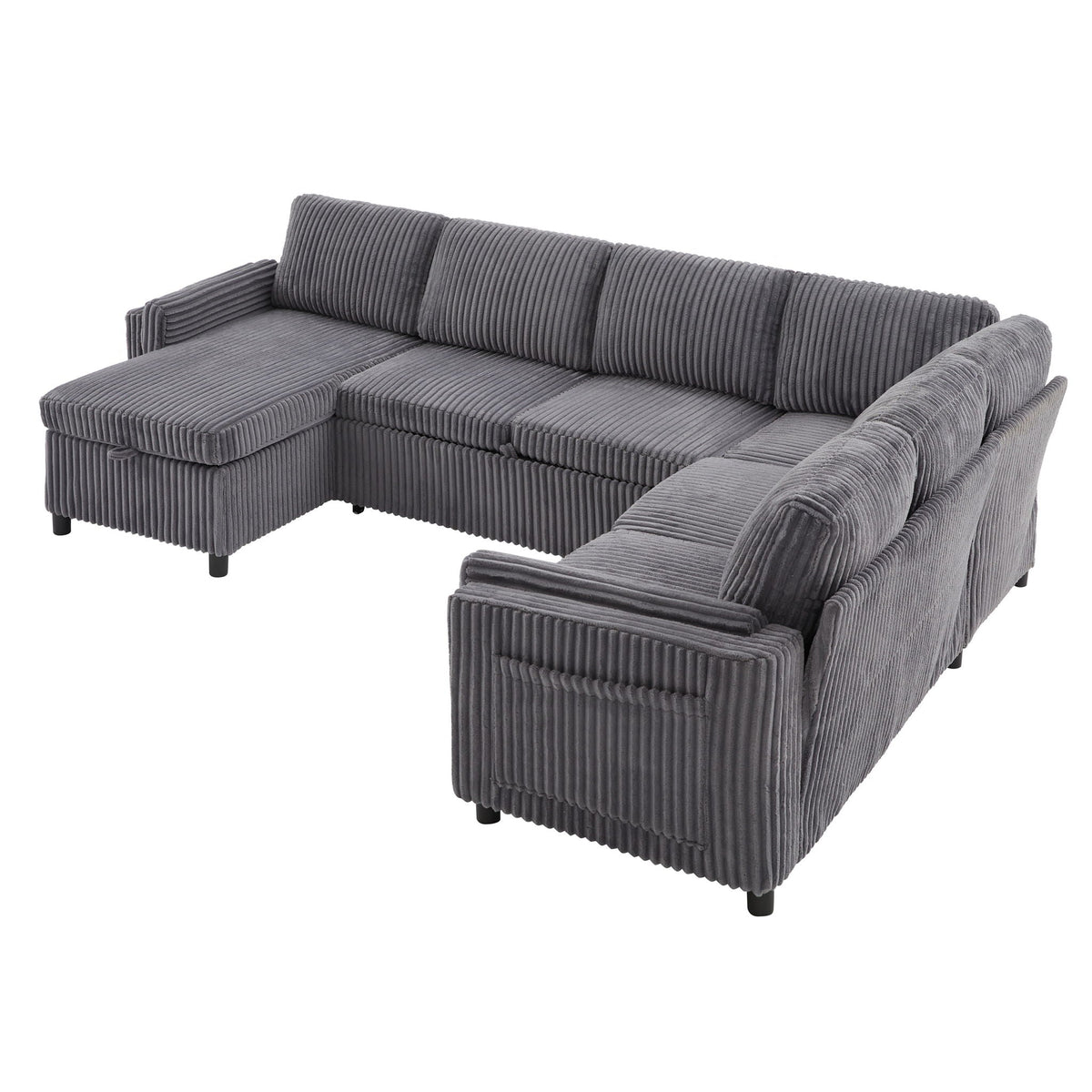Convertible U-shaped sectional sofa bed in grey corduroy with storage ottomans HouseOfZazla on Tampa Home & Garden Store