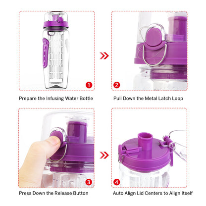 GemGear Fruit Infuser Water Bottle 32oz with purple flip-top lid and anti-slip grip on Tampa Home & Garden Store