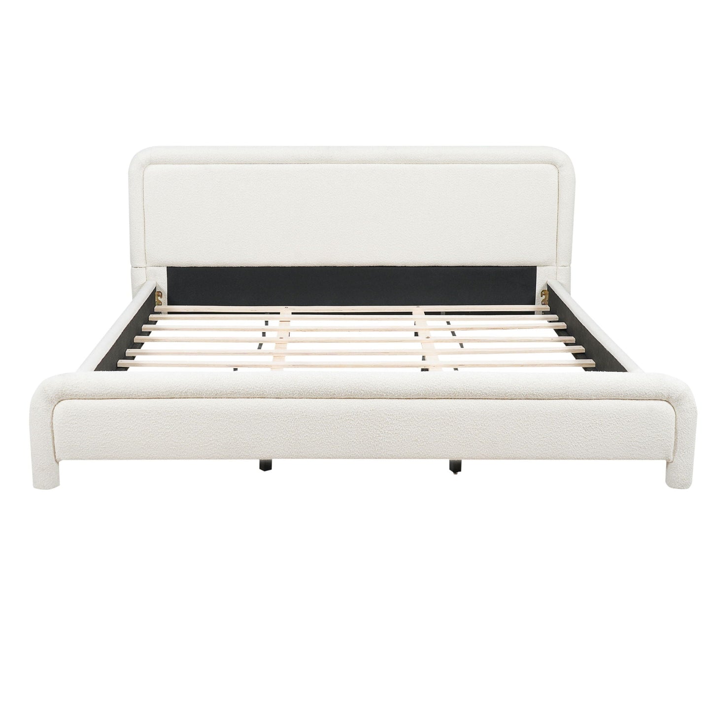 Modern Boucle Bed and Frame with Curved Headboard