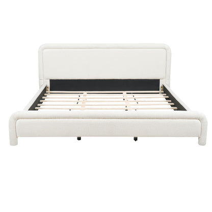 Modern Boucle Bed and Frame with Curved Headboard