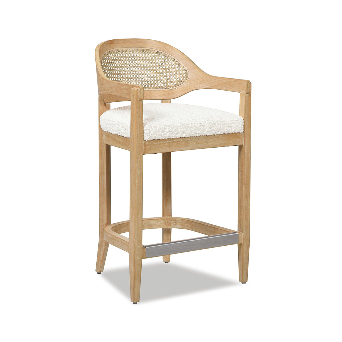 Mid-Century Cane Back Counter Stool with Barrel Back, wood, beige cushion HouseOfZazla on Tampa Home & Garden Store