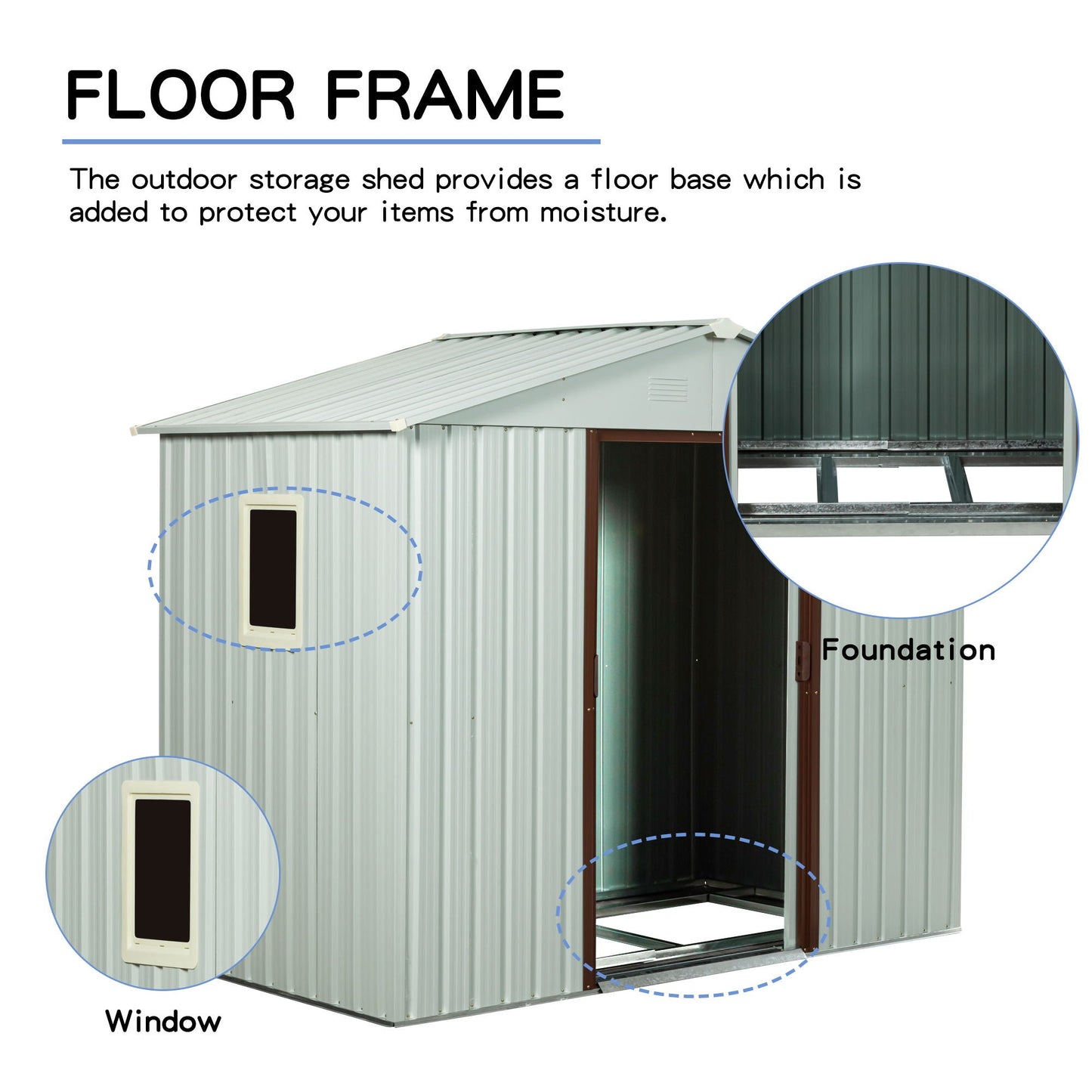 88.98in outdoor metal storage shed with window, light gray corrugated panels on Tampa Home & Garden Store