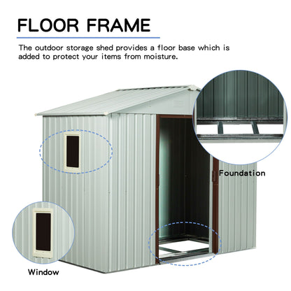 88.98in outdoor metal storage shed with window, light gray corrugated panels on Tampa Home & Garden Store