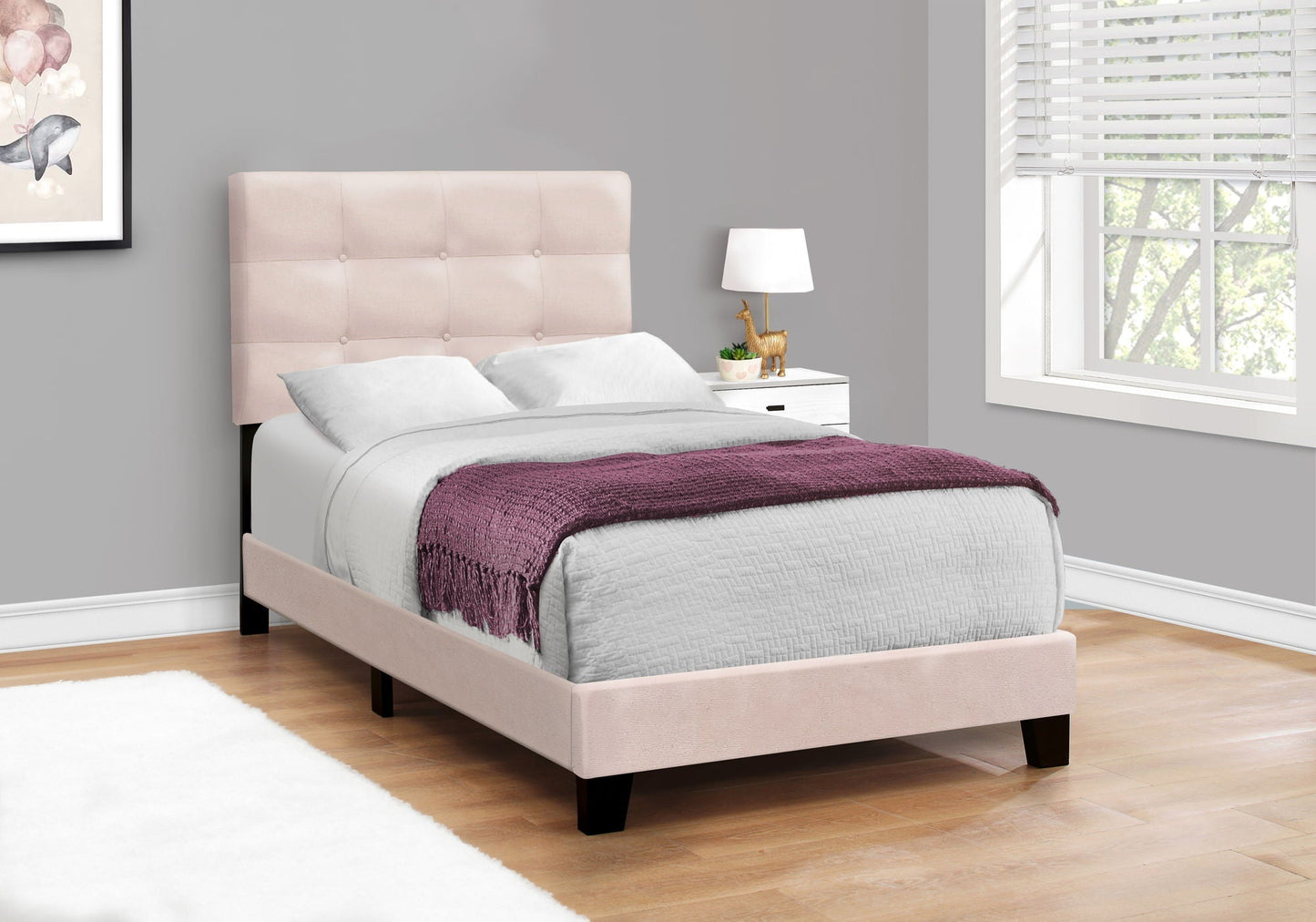 Transitional Upholstered Bed Frame and Headboard