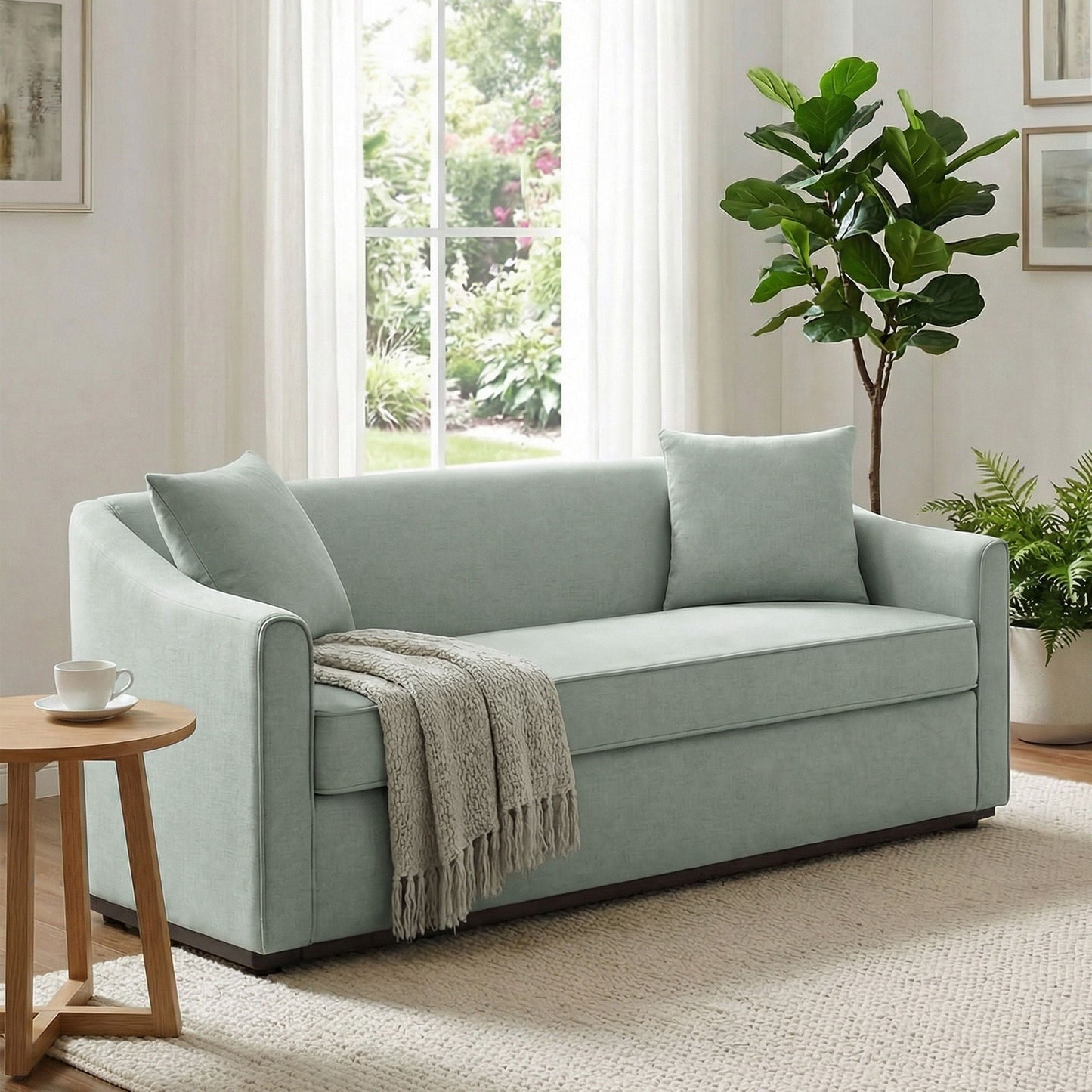 Modern 3 Seat Sofa With Chenille And Two Pillows