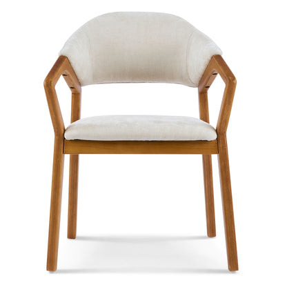 Indoor Upholstered Dining Armchair set of 2 in beige fabric with teak wood legs on Tampa Home & Garden Store