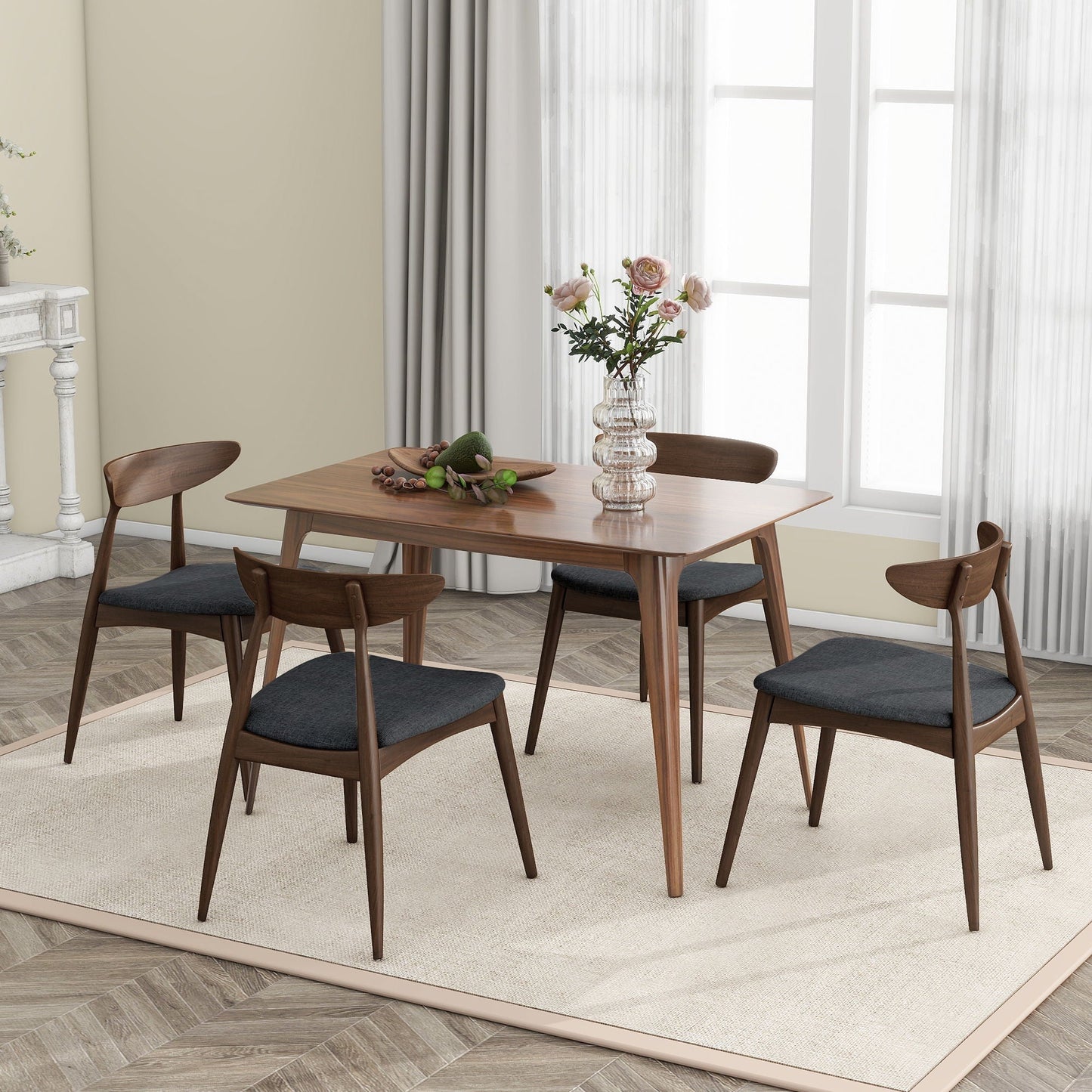 Retro dining chairs with ergonomic back set of 2 walnut wood frame dark upholstered seats on Tampa Home & Garden Store