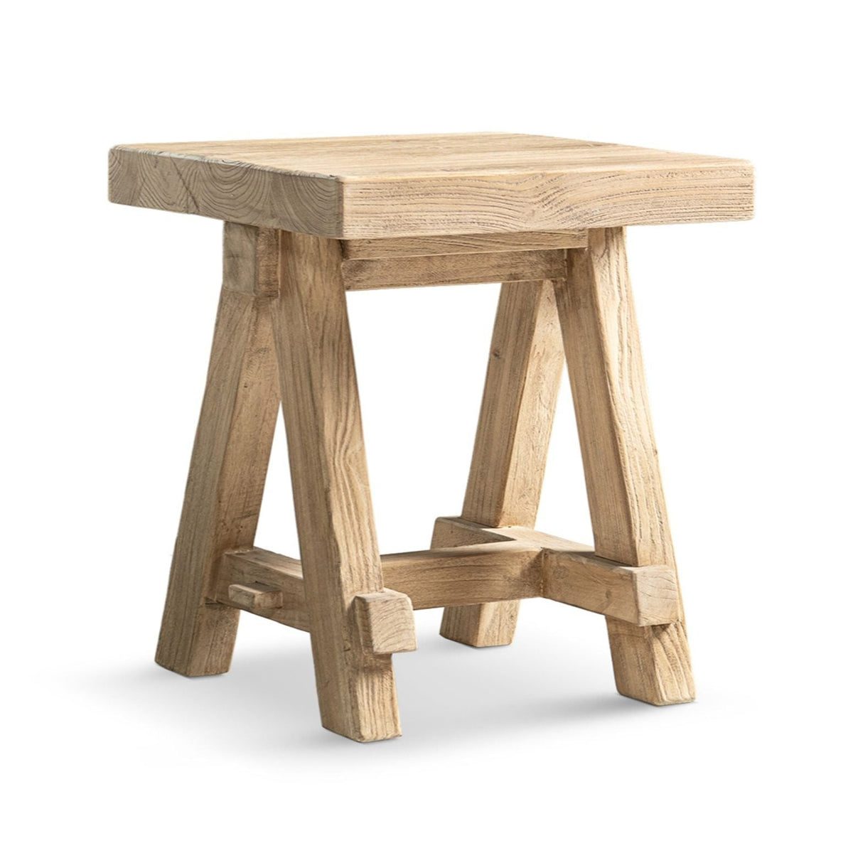 Trestle coffee table in solid reclaimed elm with light brown finish by HouseOfZazla on Tampa Home & Garden Store