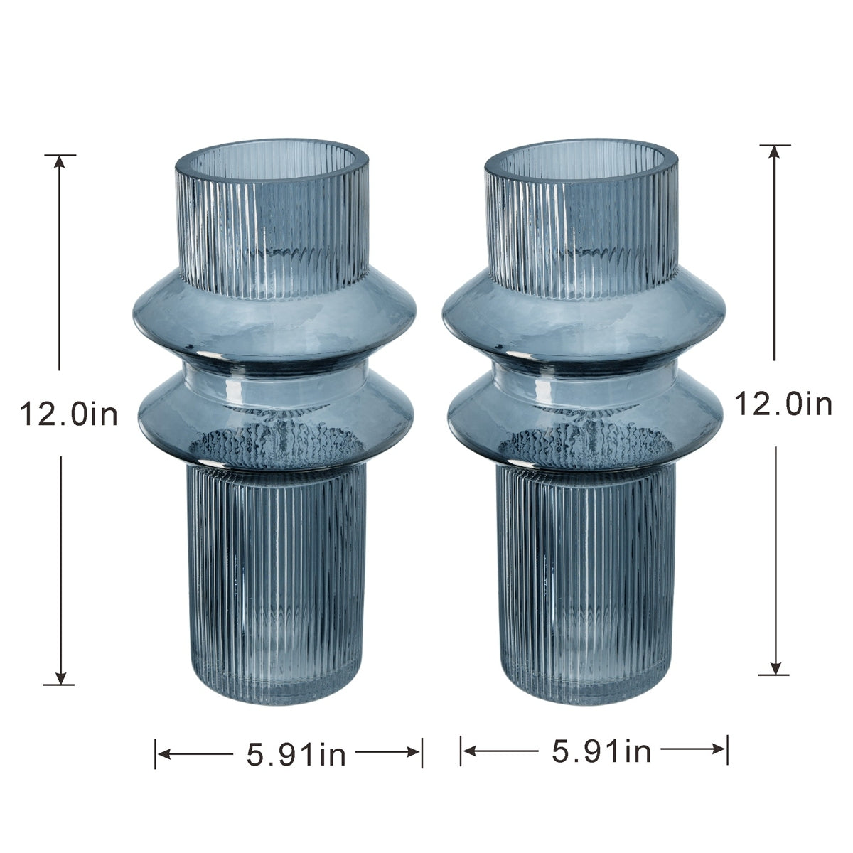 Clear Blue Glass Ribbed Accent Vases Set of 2
