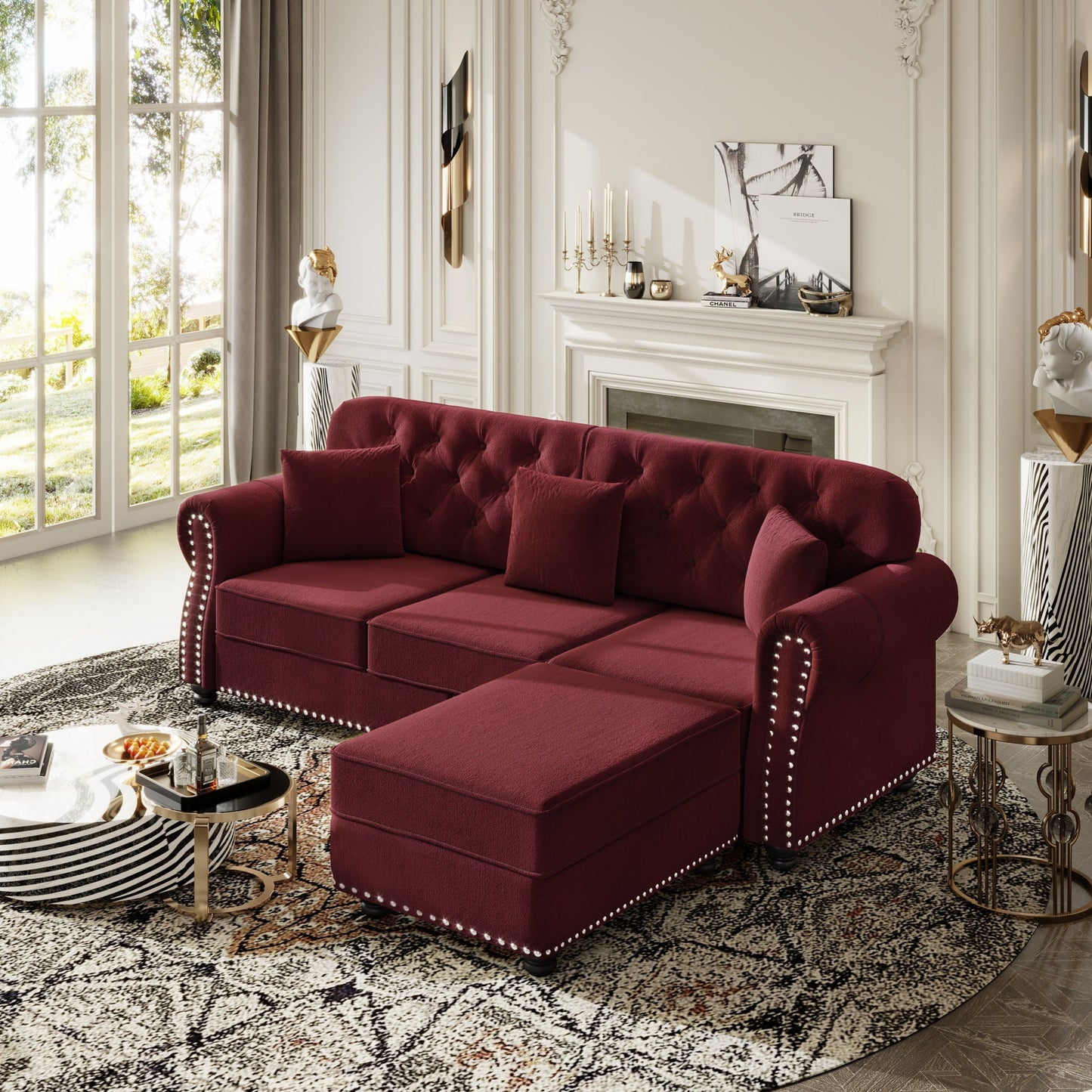 Modern Upholstered 3 Seater Sofa Set and Ottoman