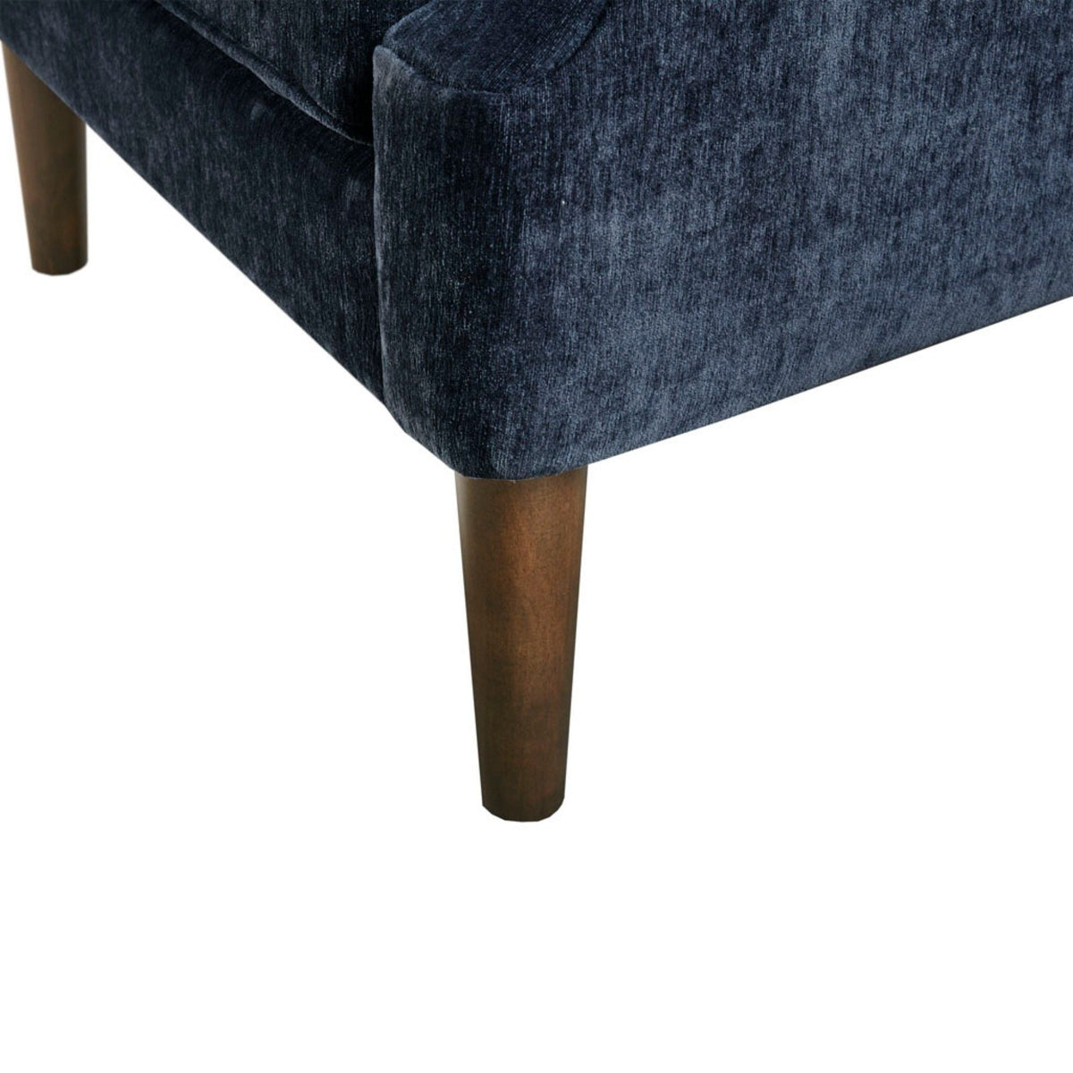 Button tufted accent arm chair navy velvet with wooden legs on Tampa Home & Garden Store