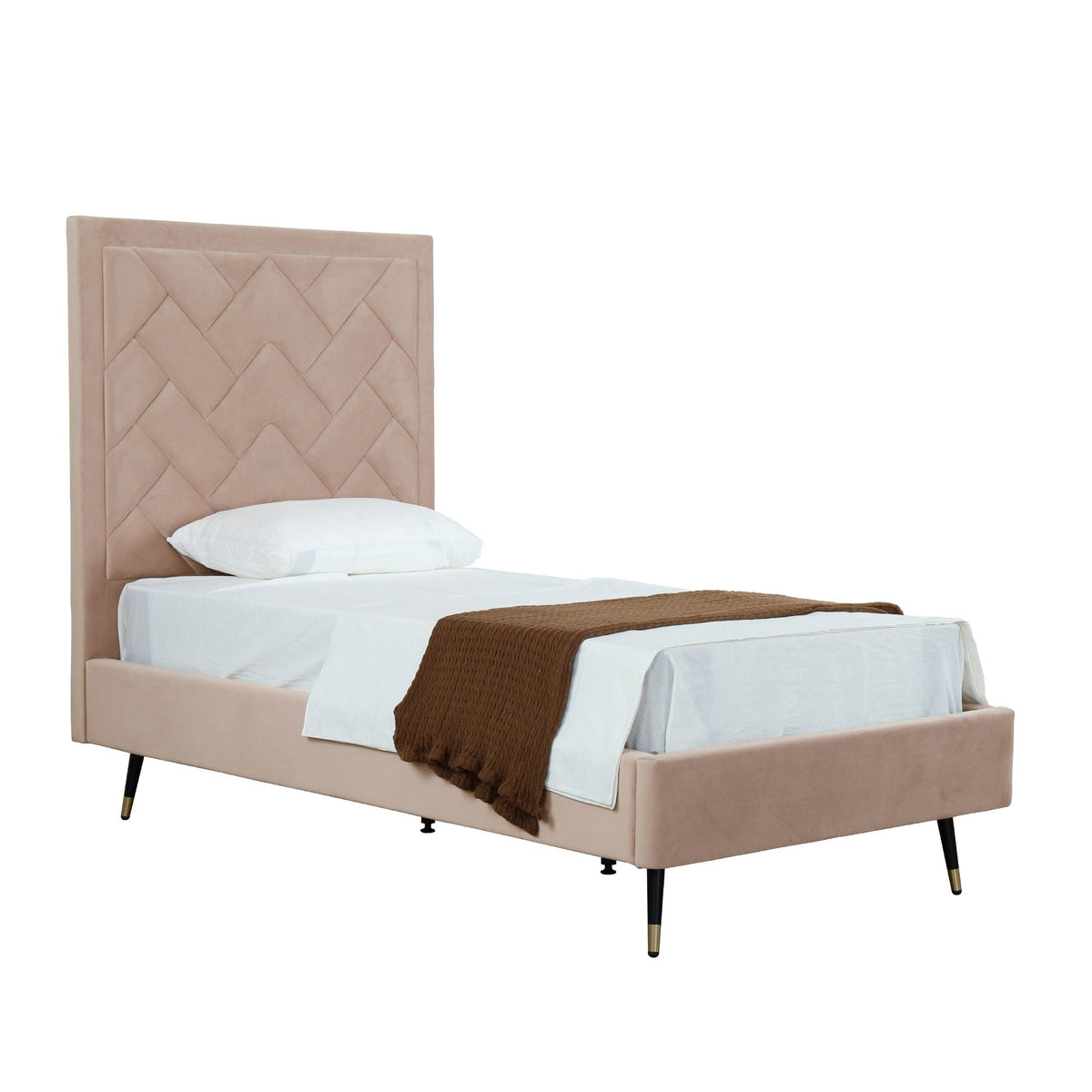 Crosby bed with blush pink upholstered headboard and slats by HouseOfZazla on Tampa Home & Garden Store