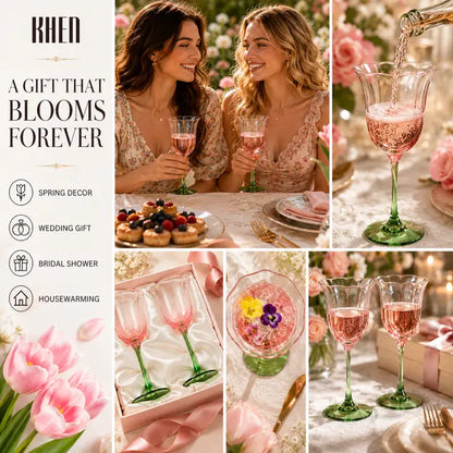 The Crystal Hand Blown Pink Tulip Wine Glasses