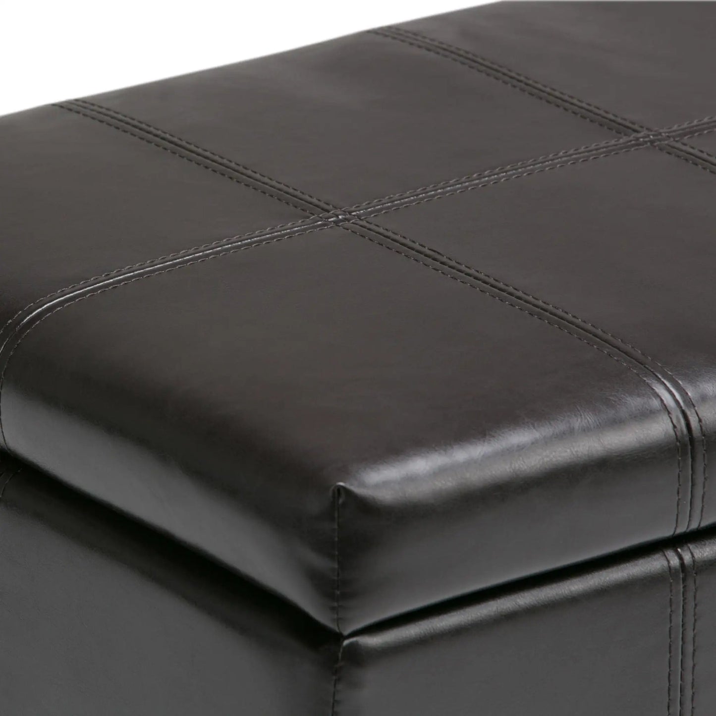 Dover multifunctional storage ottoman bench in dark brown leather with grid-stitched panels on Tampa Home & Garden Store